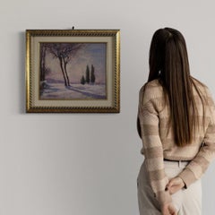 20th Century Oil on Board Signed and Dated Snowy Landscape Painting, 1932