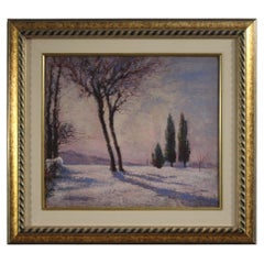 20th Century Oil on Board Signed and Dated Snowy Landscape Painting, 1932