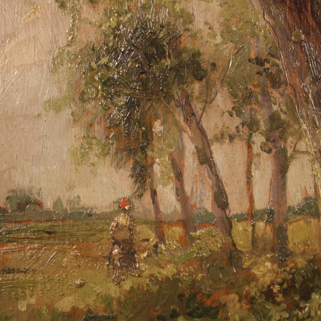 20th Century Oil on Board Small Italian Signed Landscape Painting, 1940 For Sale 2