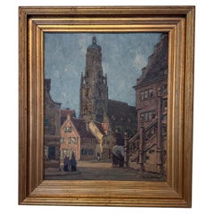 20th Century Oil on Board "The Daniel Tower"