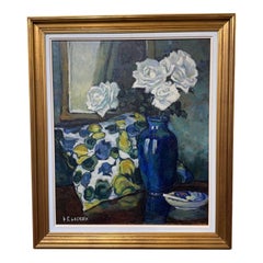 20th Century Oil on Board "White Roses"