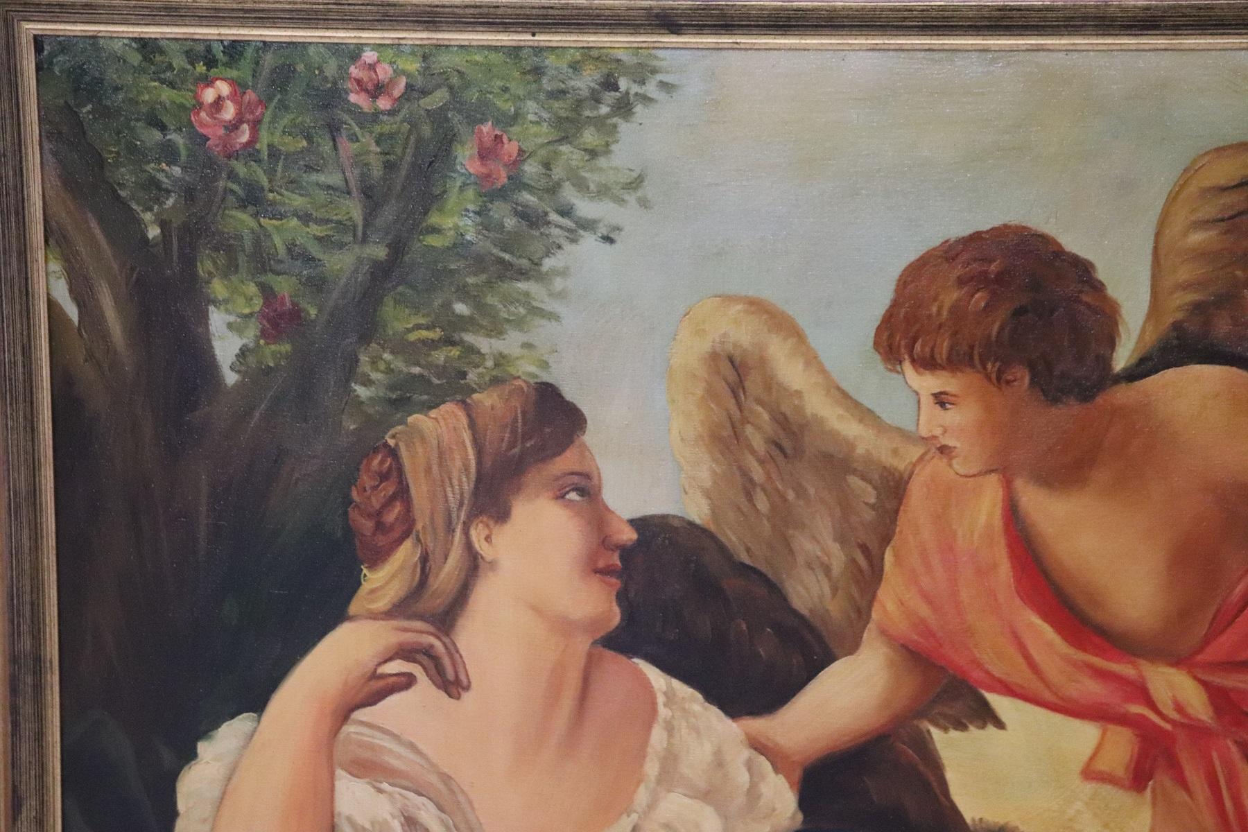 Beautiful large oil painting on canvas. Excellent pictorial quality. Signed by Sotti Santino an Italian important artist. A beautiful religious scene 