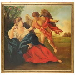 20th Century Oil on Canvas "Annunciation" Italian Painting with Frame, Signed