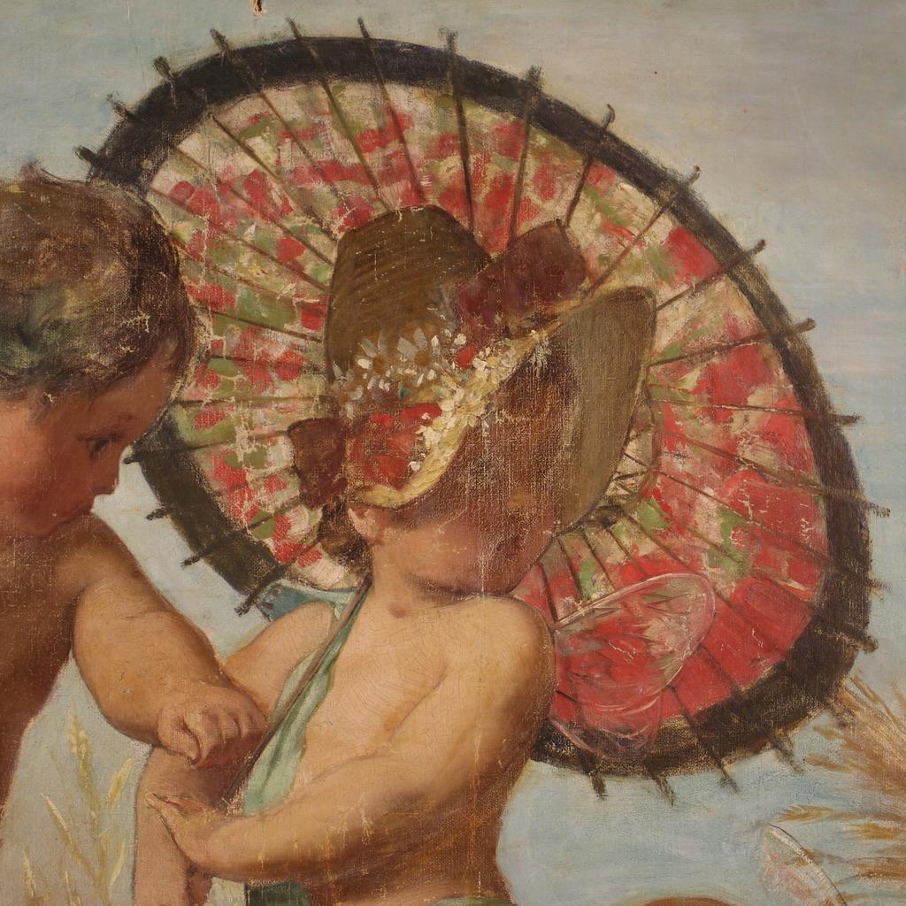 20th Century Oil On Canvas Antique French Allegory Of Summer Painting, 1920 In Good Condition In Vicoforte, Piedmont