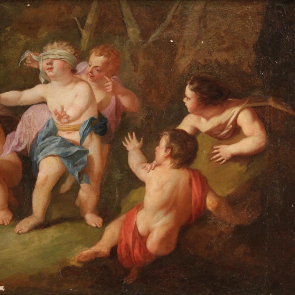 18th Century 20th Century Oil on Canvas Antique Italian Painting Game of Cherubs, 1770