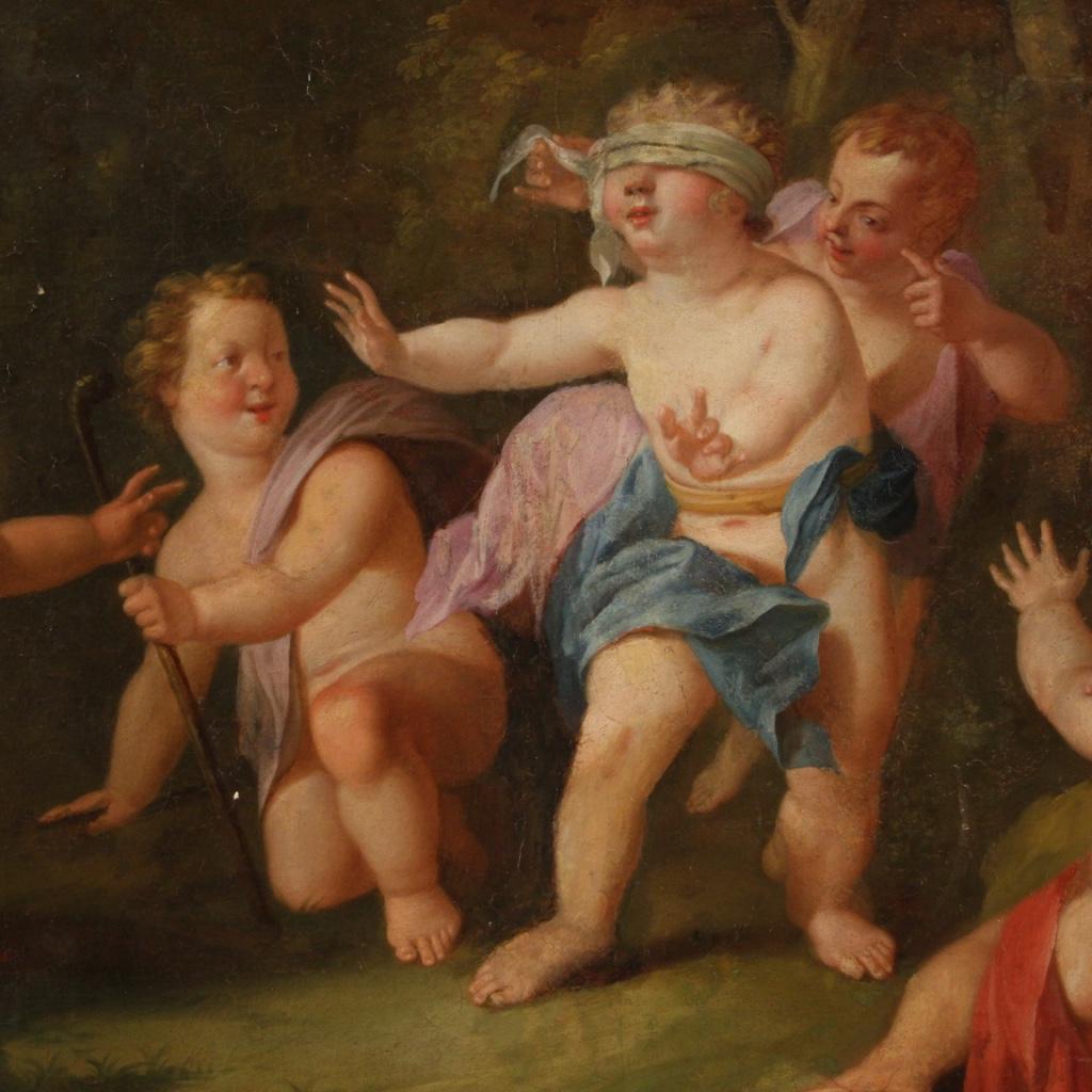 20th Century Oil on Canvas Antique Italian Painting Game of Cherubs, 1770 1