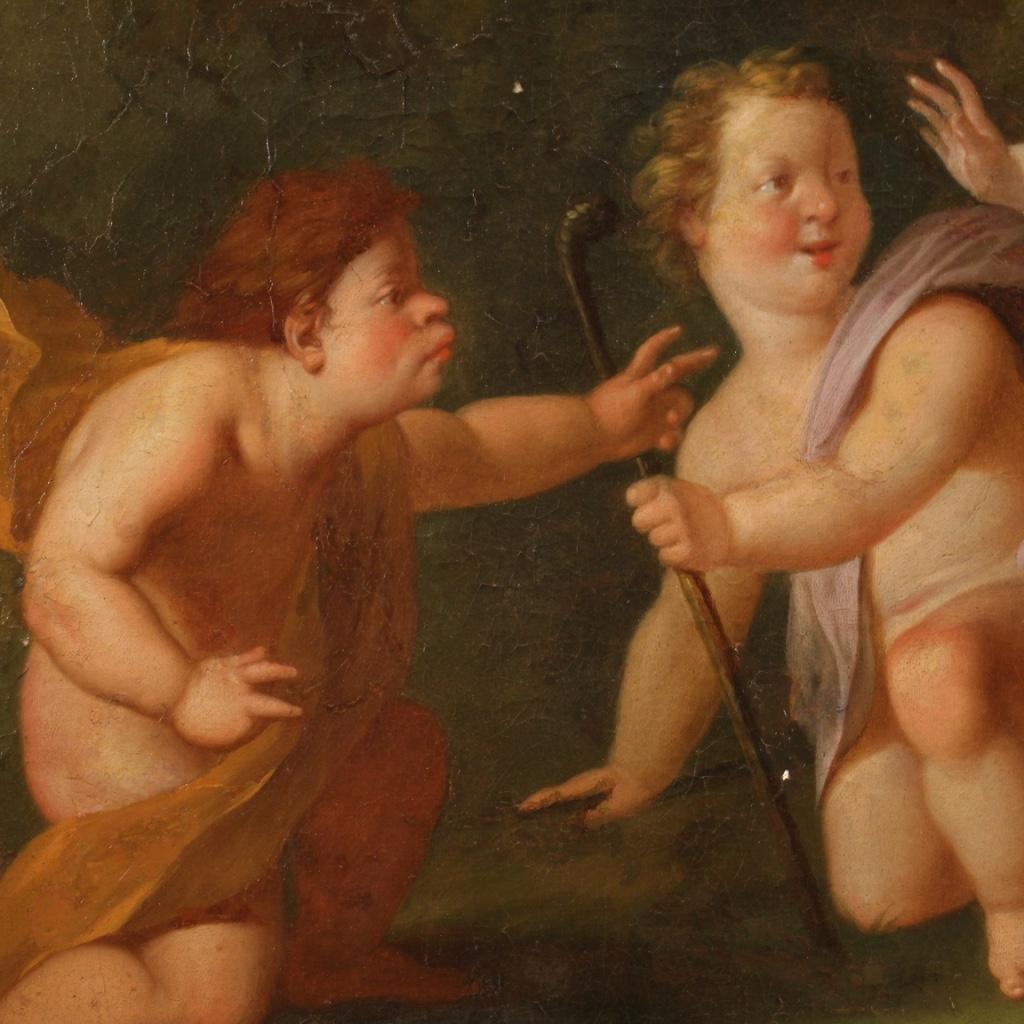 20th Century Oil on Canvas Antique Italian Painting Game of Cherubs, 1770 4