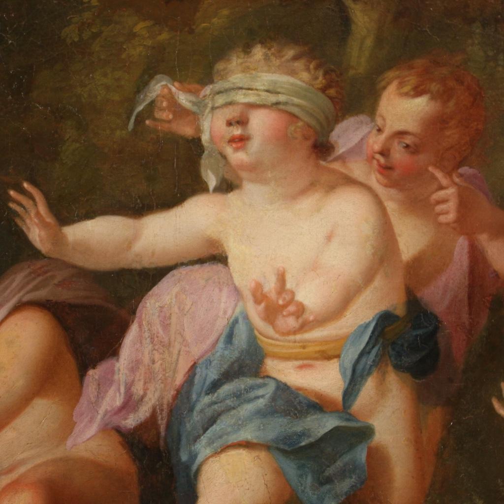 20th Century Oil on Canvas Antique Italian Painting Game of Cherubs, 1770 5