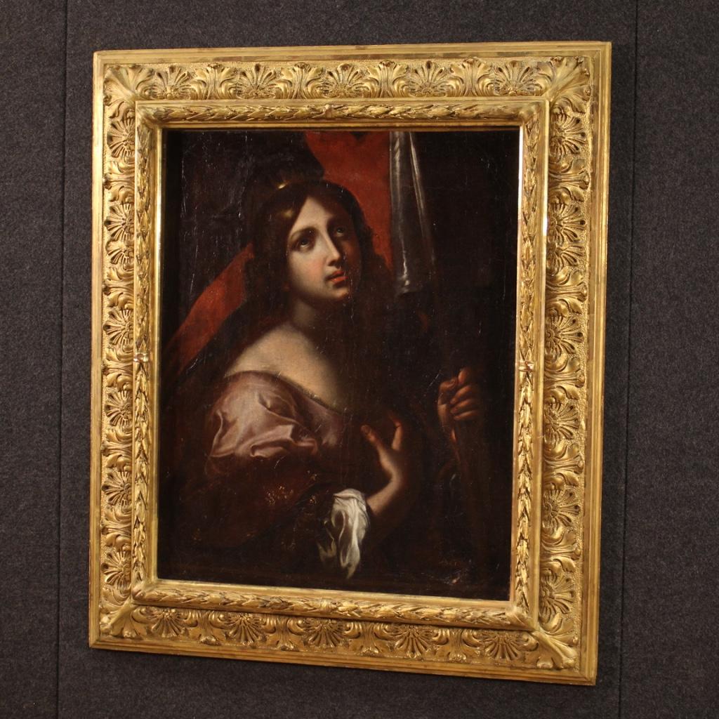 20th Century Oil on Canvas Antique Italian Religious Painting Saint Ursula, 1750 4