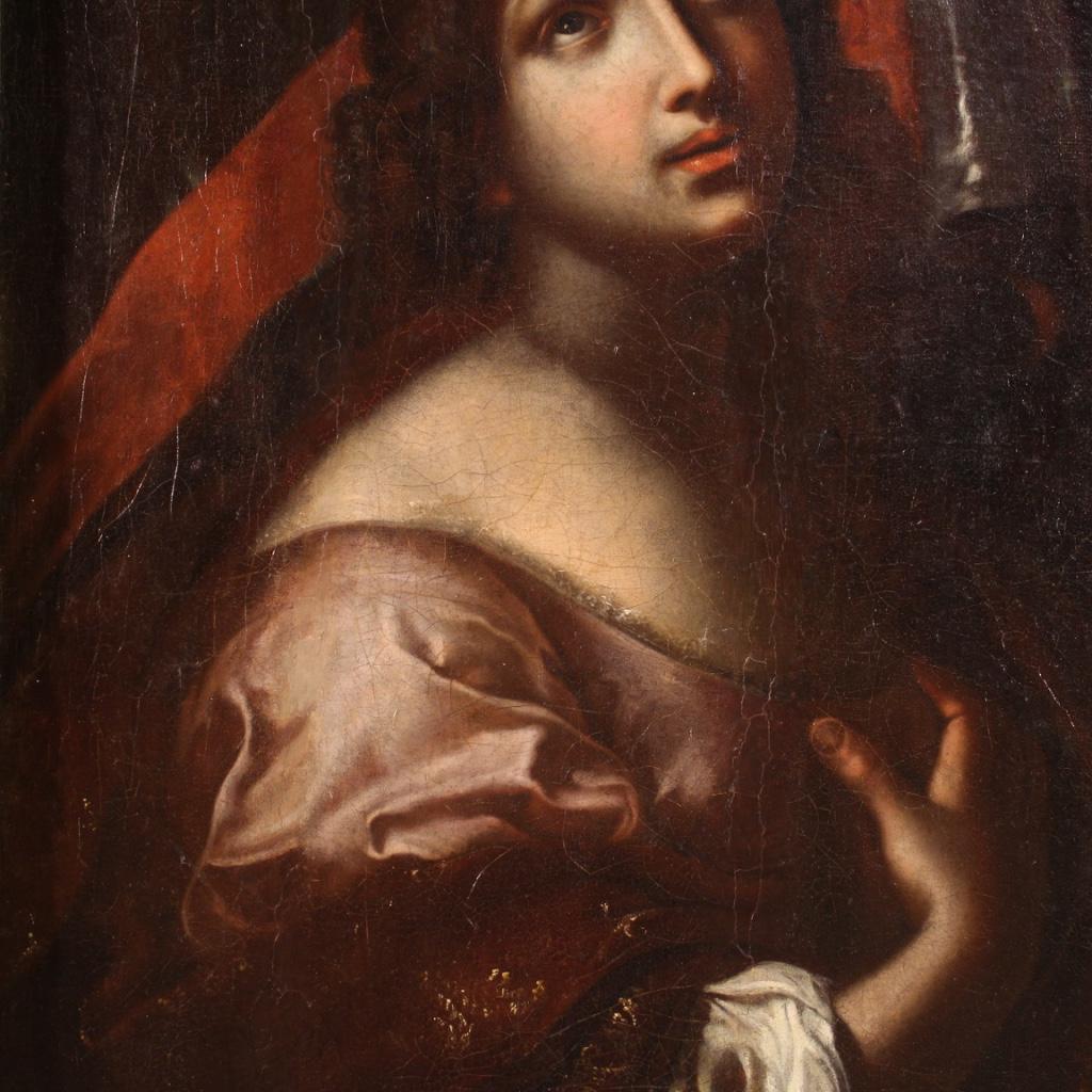 20th Century Oil on Canvas Antique Italian Religious Painting Saint Ursula, 1750 5