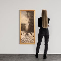 Huile sur toile du 20e siècle Peinture ancienne de paysage d'hiver italien, 1960