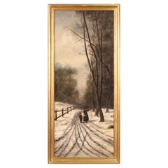 20th Century Oil On Canvas Antique Italian Winter Landscape Painting, 1960