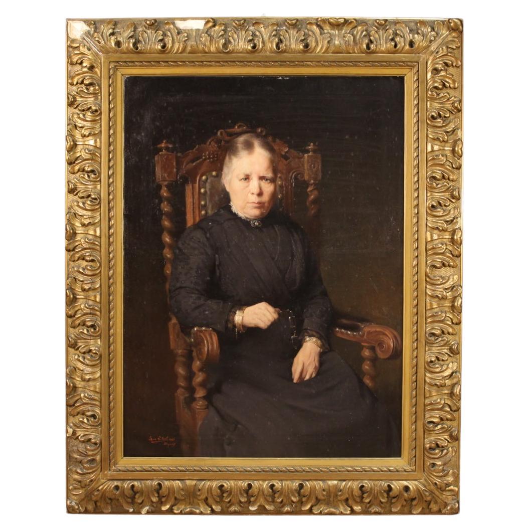 huile sur toile du 20e siècle Portrait d'une femme belge signé et daté, 1920 en vente