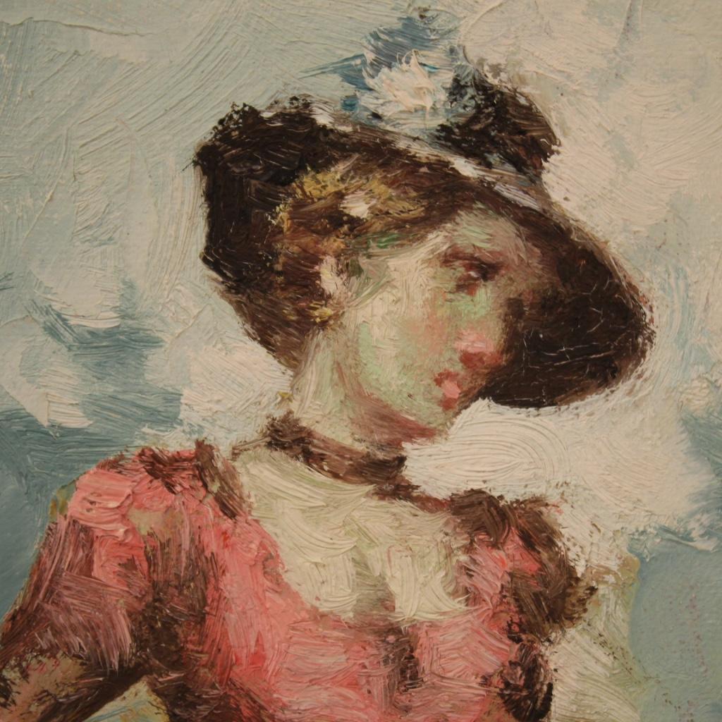 20th Century Oil on Canvas Belle Époque Style Italian Painting Portrait, 1980 6