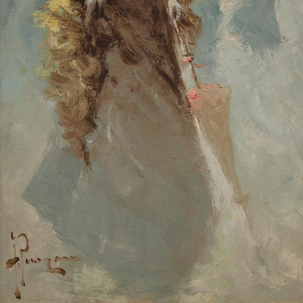 20th Century Oil on Canvas Belle Époque Style Italian Painting Portrait, 1980 3