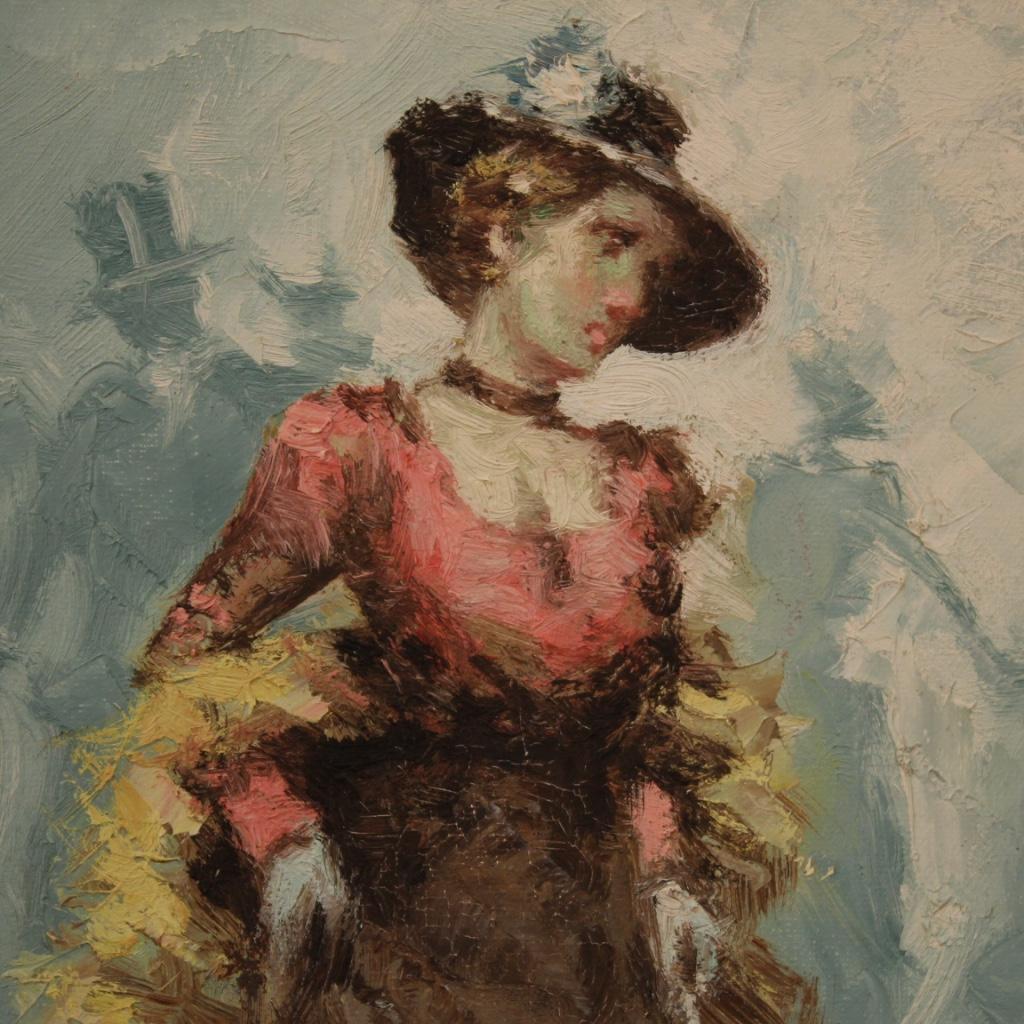 20th Century Oil on Canvas Belle Époque Style Italian Painting Portrait, 1980 4