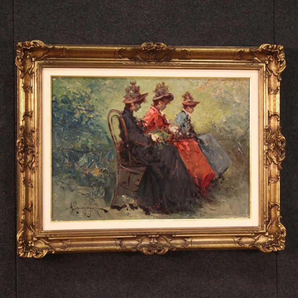 20th Century Oil on Canvas Belle Époque Style Italian Painting The Ladies, 1970 5