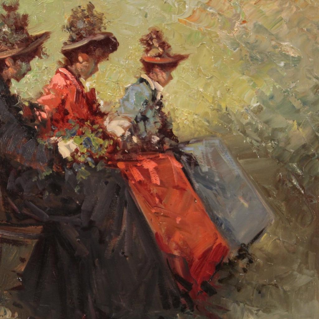 20th Century Oil on Canvas Belle Époque Style Italian Painting The Ladies, 1970 3