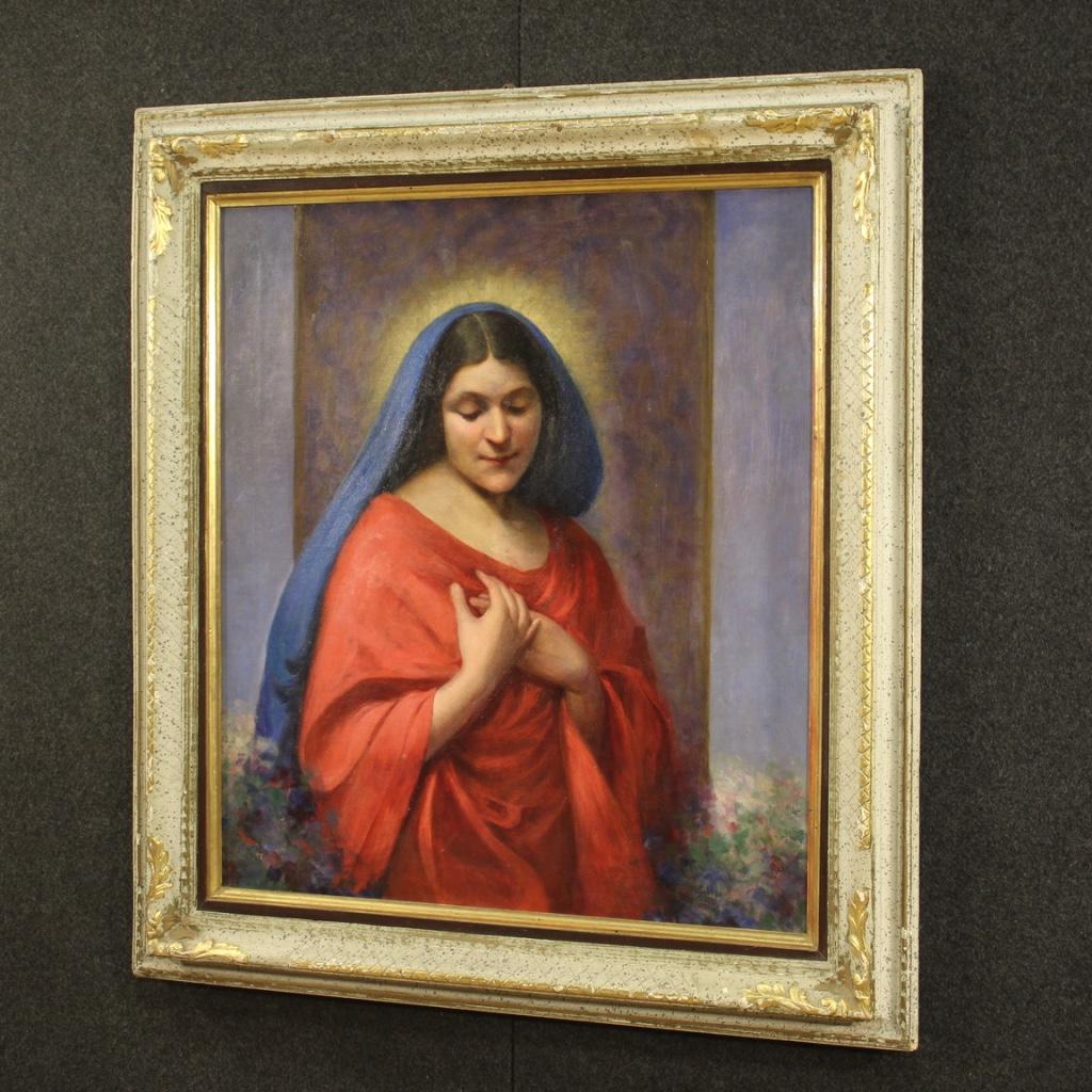 20th Century Oil on Canvas Dated Signed Religious Italian Painting Madonna, 1929 For Sale 6