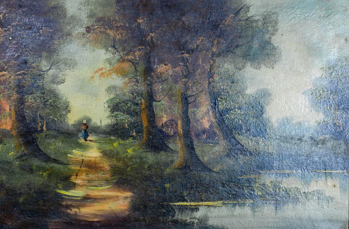 Europeo Olio su tela del XX secolo raffigurante un paesaggio forestale in vendita