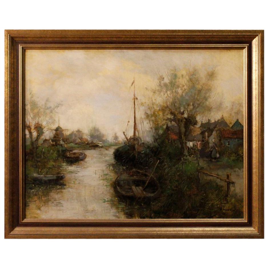 20th Century Oil On Canvas Dutch Impressionist Style Signed Landscape Painting