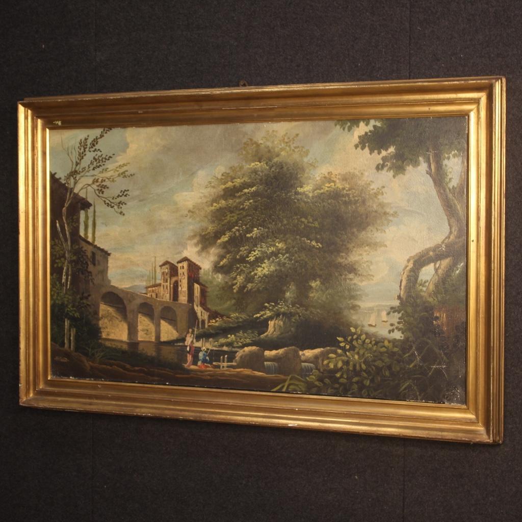 20th Century Oil on Canvas Dutch Landscape Painting with Characters, 1950 6