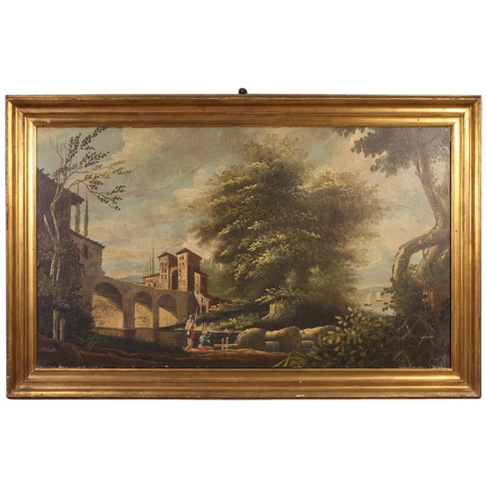 20th Century Oil on Canvas Dutch Landscape Painting with Characters, 1950