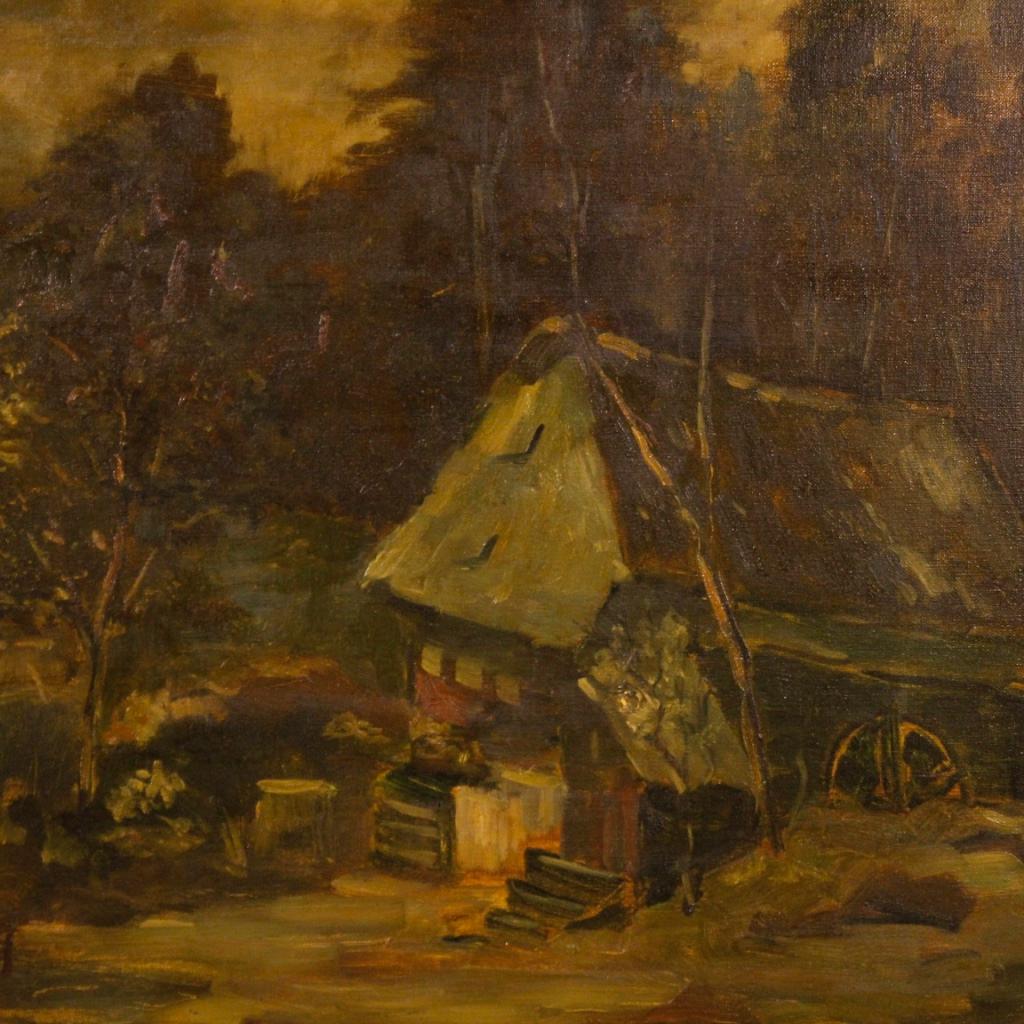 20th Century Oil on Canvas Dutch Signed Forest Landscape Painting, 1920 In Fair Condition In Vicoforte, Piedmont