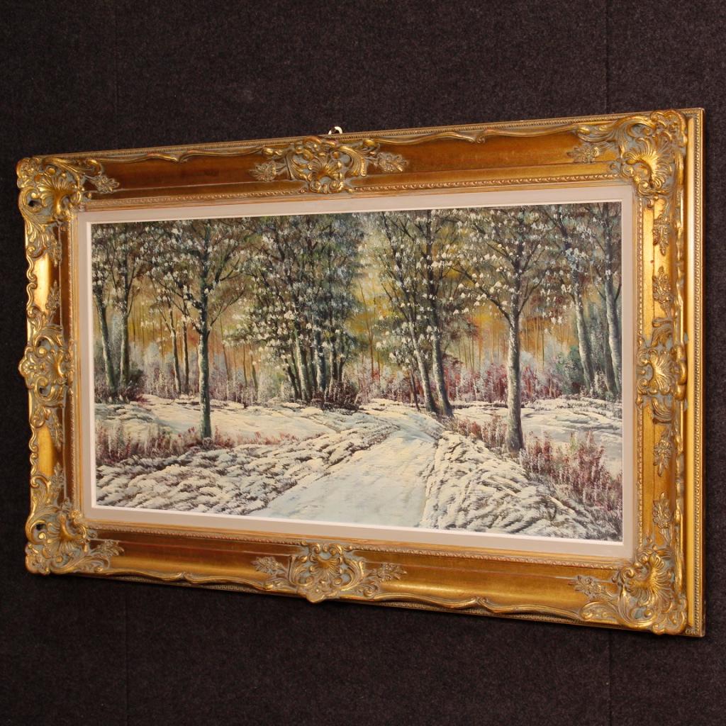20th Century Oil on Canvas Dutch Snowy Landscape Impressionist Style Painting 6