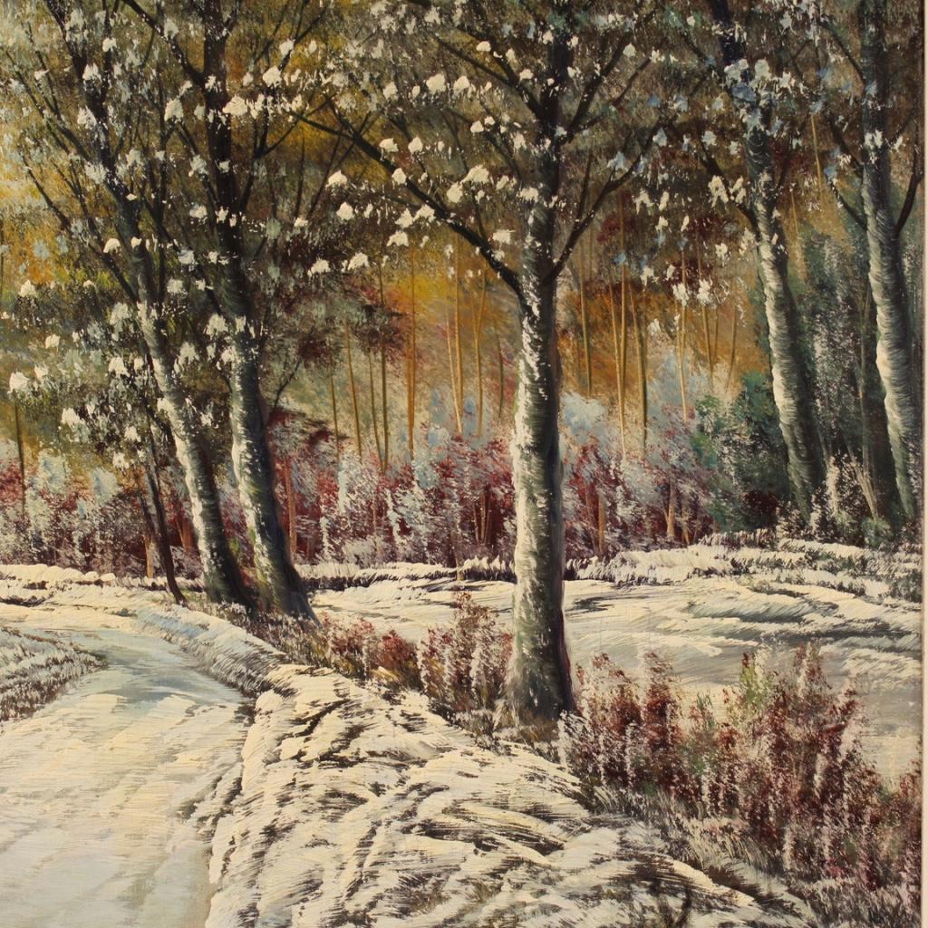 20th Century Oil on Canvas Dutch Snowy Landscape Impressionist Style Painting In Good Condition In Vicoforte, Piedmont