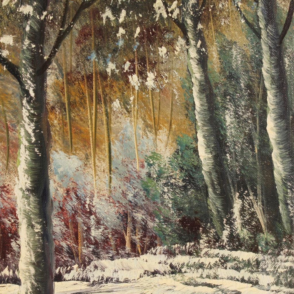 20th Century Oil on Canvas Dutch Snowy Landscape Impressionist Style Painting 3