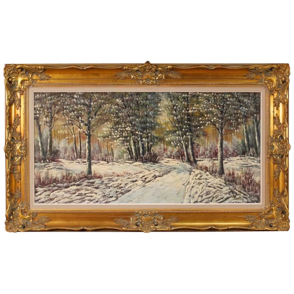 20th Century Oil on Canvas Dutch Snowy Landscape Impressionist Style Painting