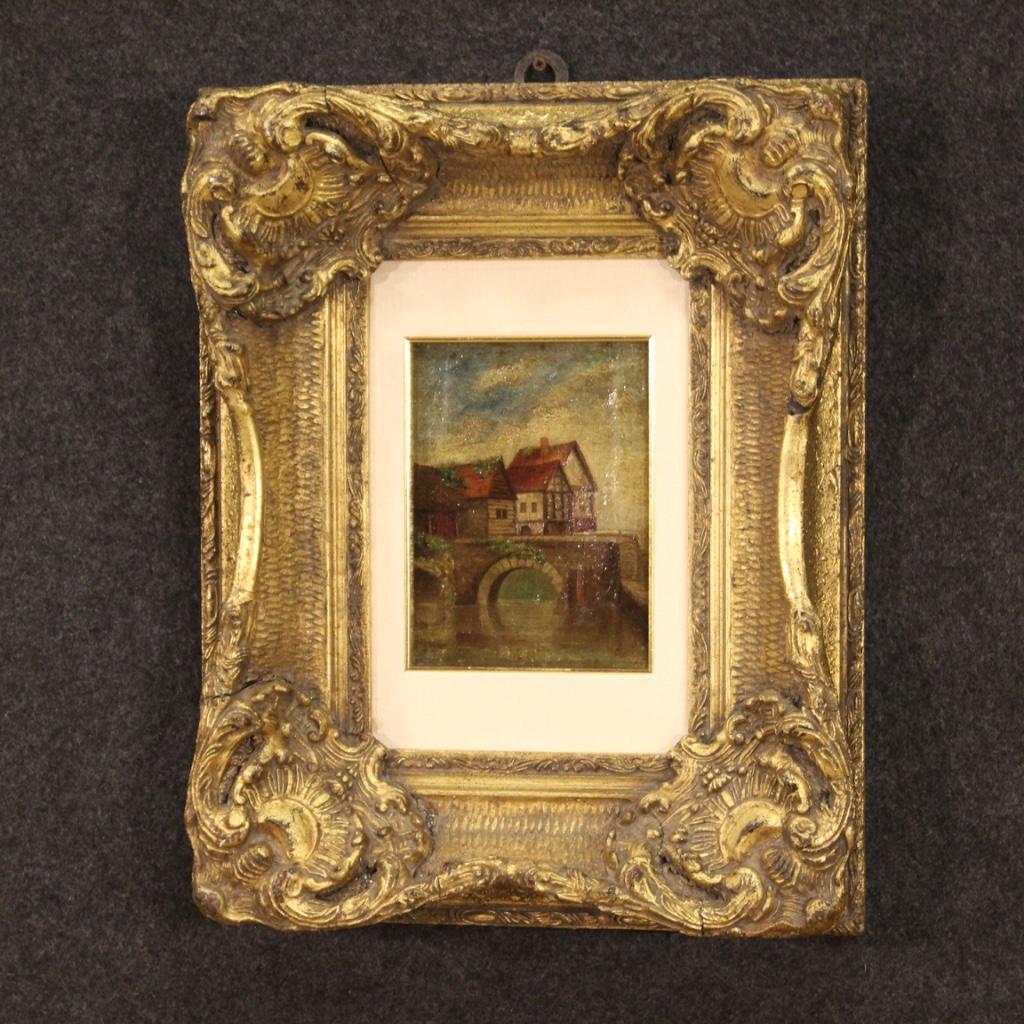 20th Century Oil on Canvas English Landscape Painting River with Houses , 1930 For Sale 3