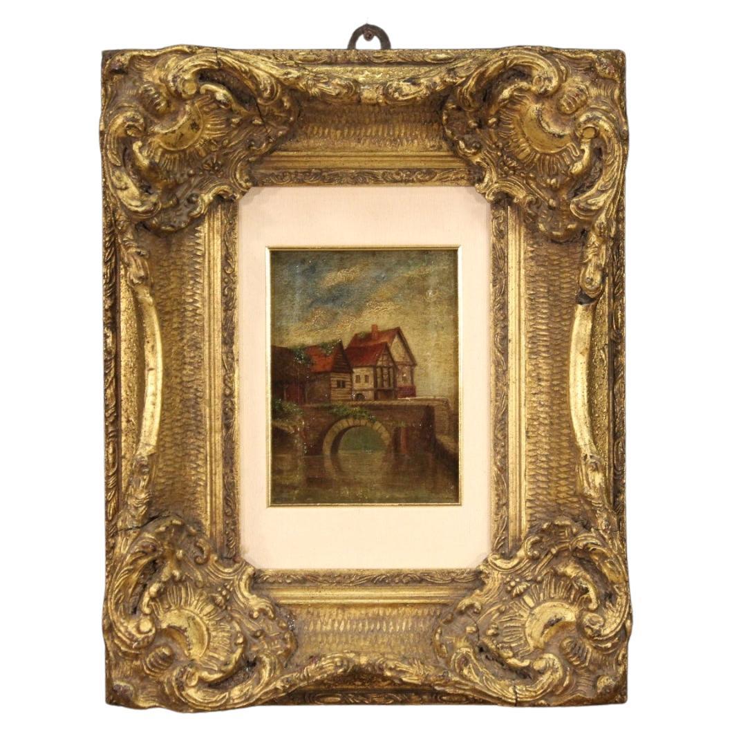 Siglo XX Óleo sobre lienzo Paisaje inglés Río con casas , 1930