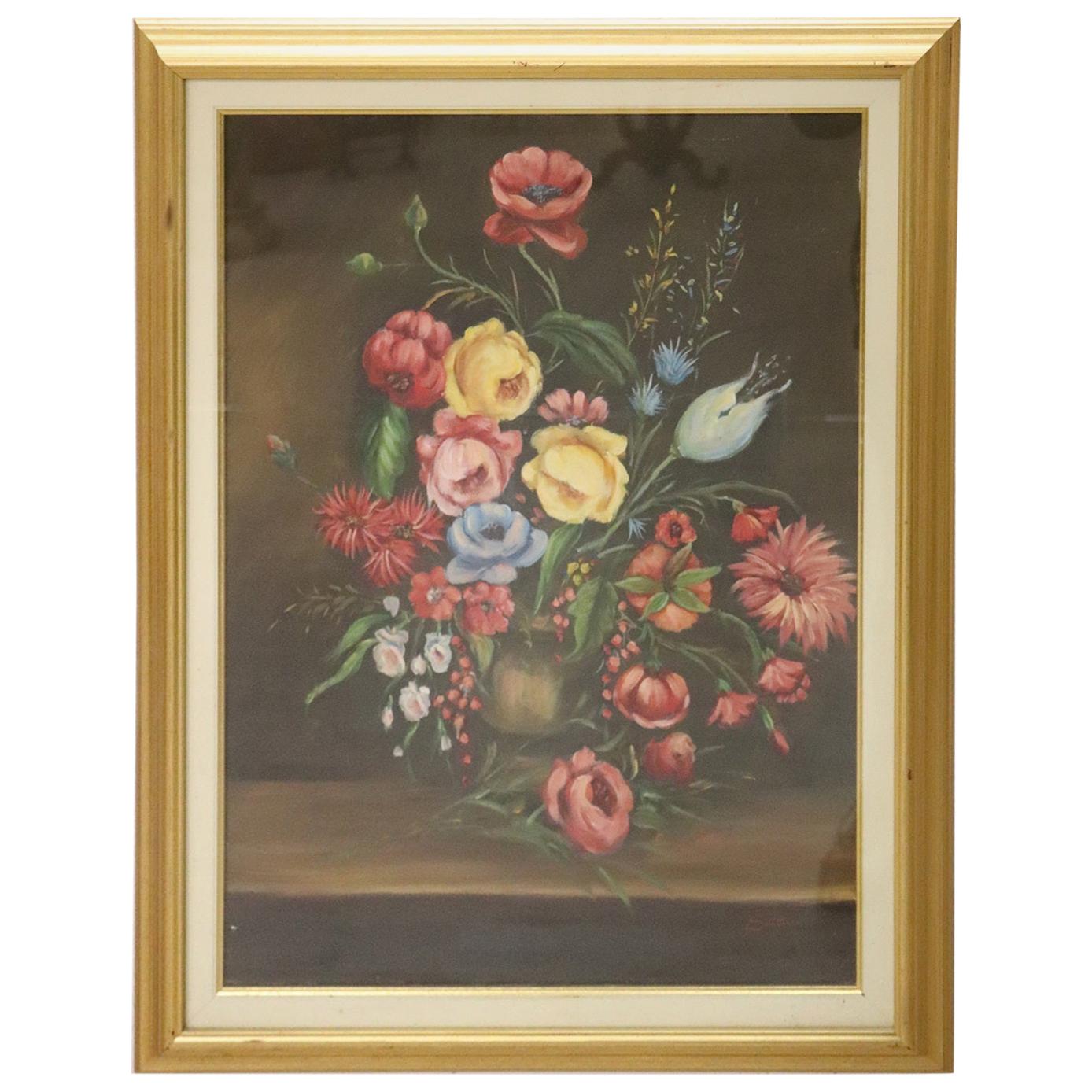 20th Century Oil on Canvas "Flowerpot" Italian Painting with Frame, Signed