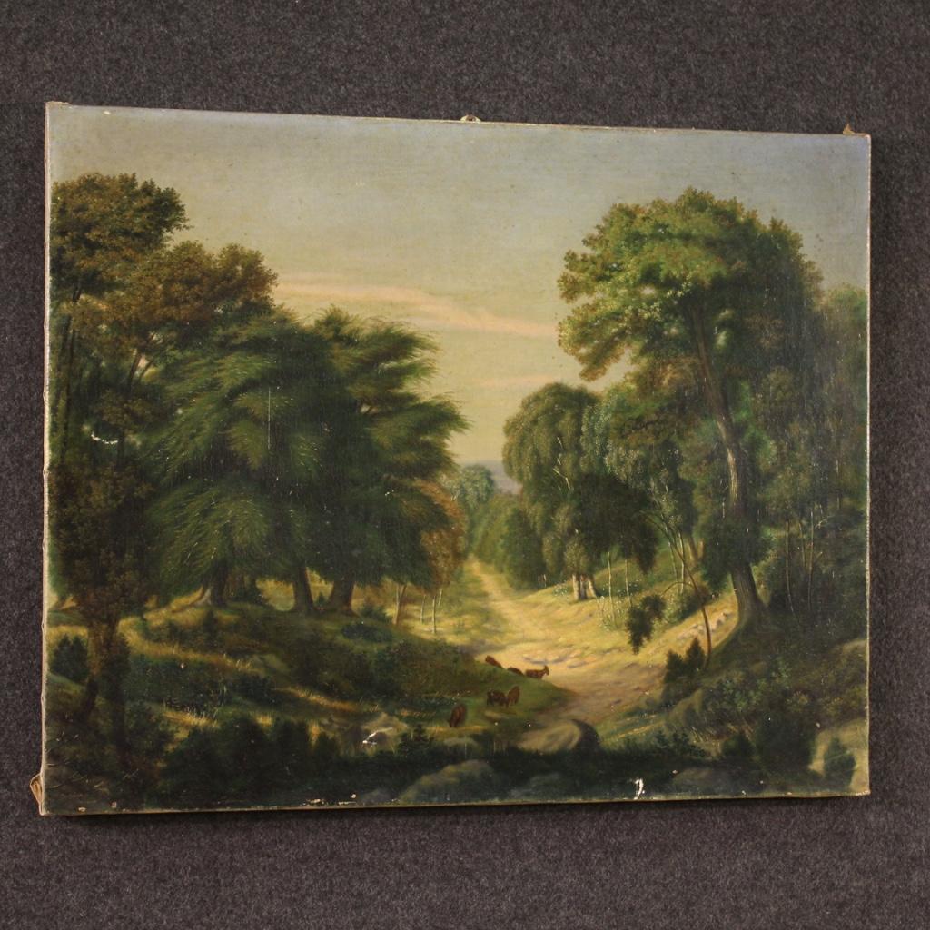 20th Century Oil on Canvas French Bucolic Landscape Painting, 1920  7