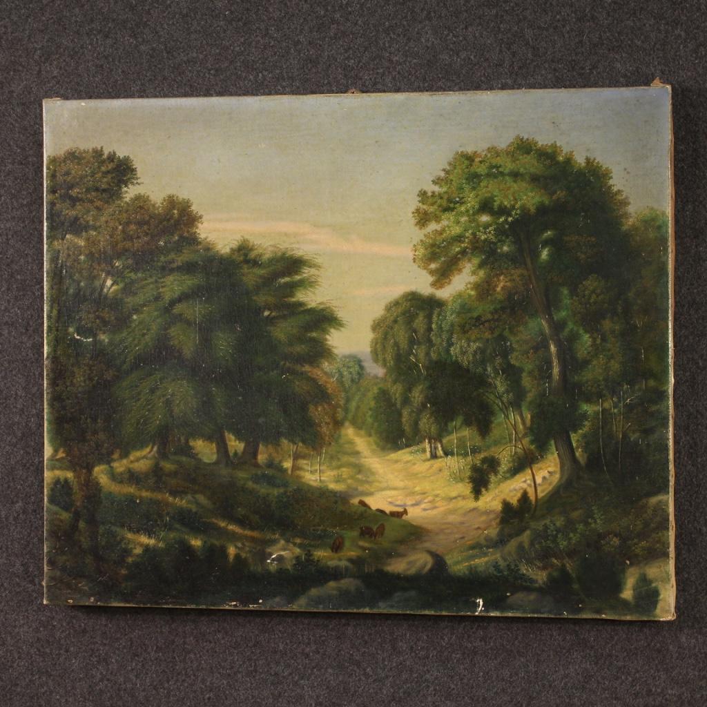 20th Century Oil on Canvas French Bucolic Landscape Painting, 1920  8