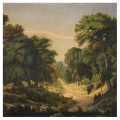 20th Century Oil on Canvas French Bucolic Landscape Painting, 1920