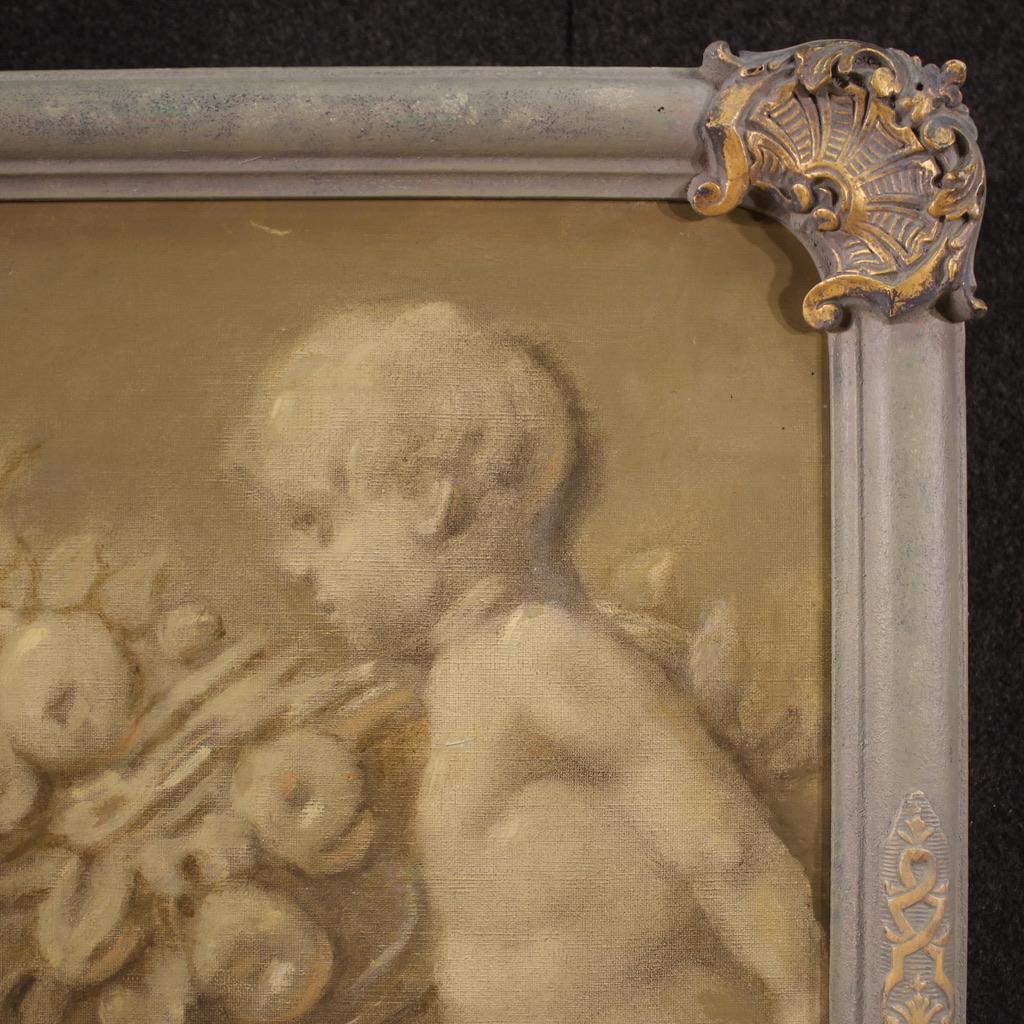 20th Century Oil on Canvas French Grisaille Painting Cherubs, 1920 8