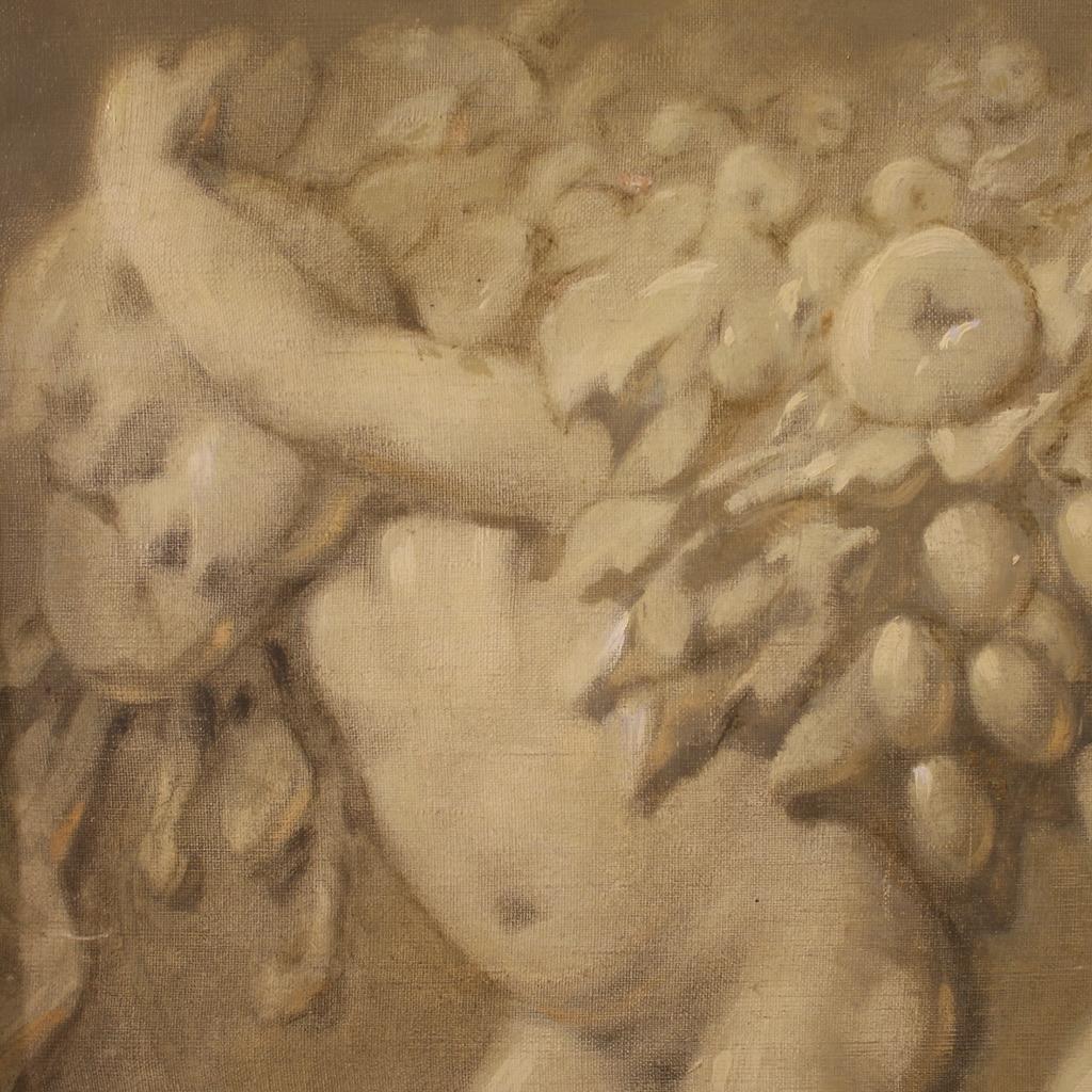 20th Century Oil on Canvas French Grisaille Painting Cherubs, 1920 11