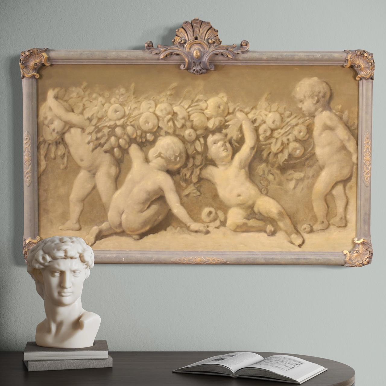 Early 20th Century 20th Century Oil on Canvas French Grisaille Painting Cherubs, 1920