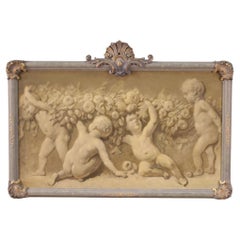 Antique 20th Century Oil on Canvas French Grisaille Painting Cherubs, 1920s