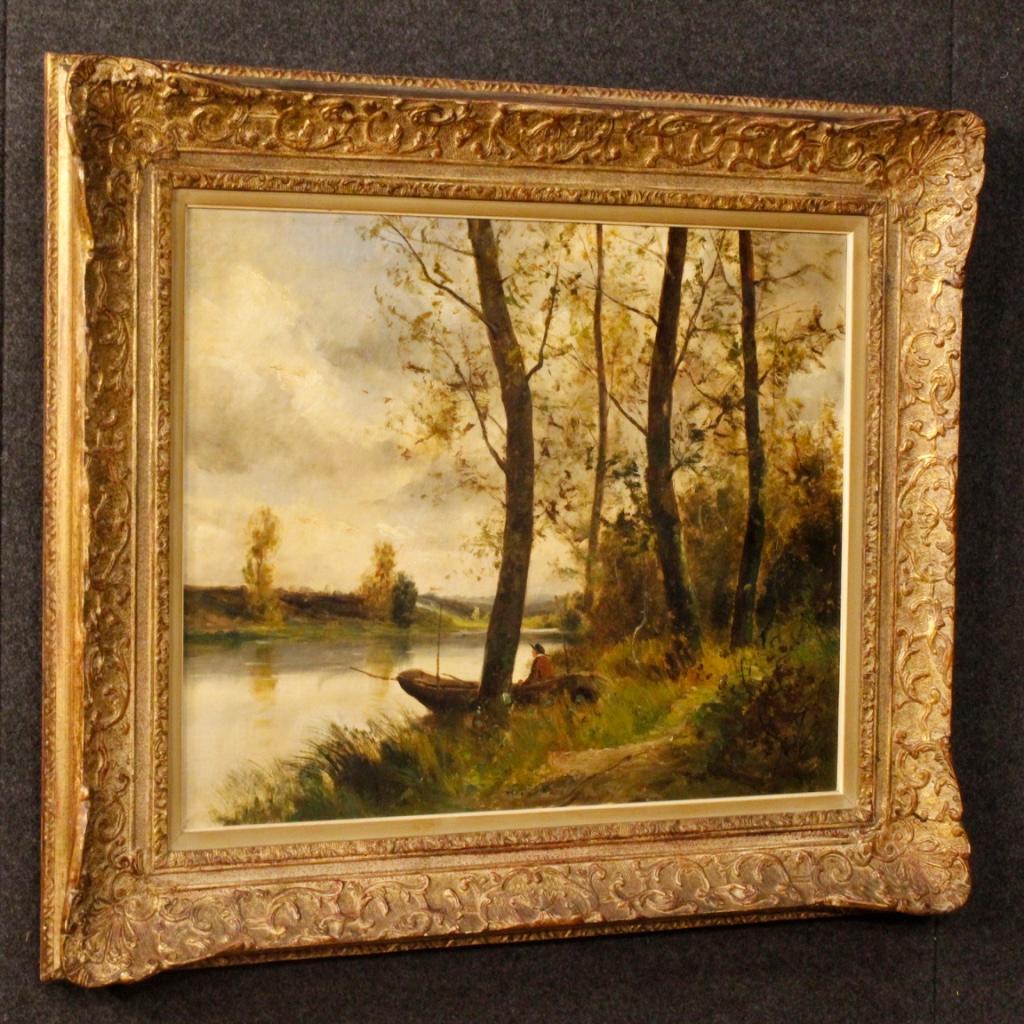 Gilt 20th Century Oil on Canvas French Impressionist Landscape Painting, 1920