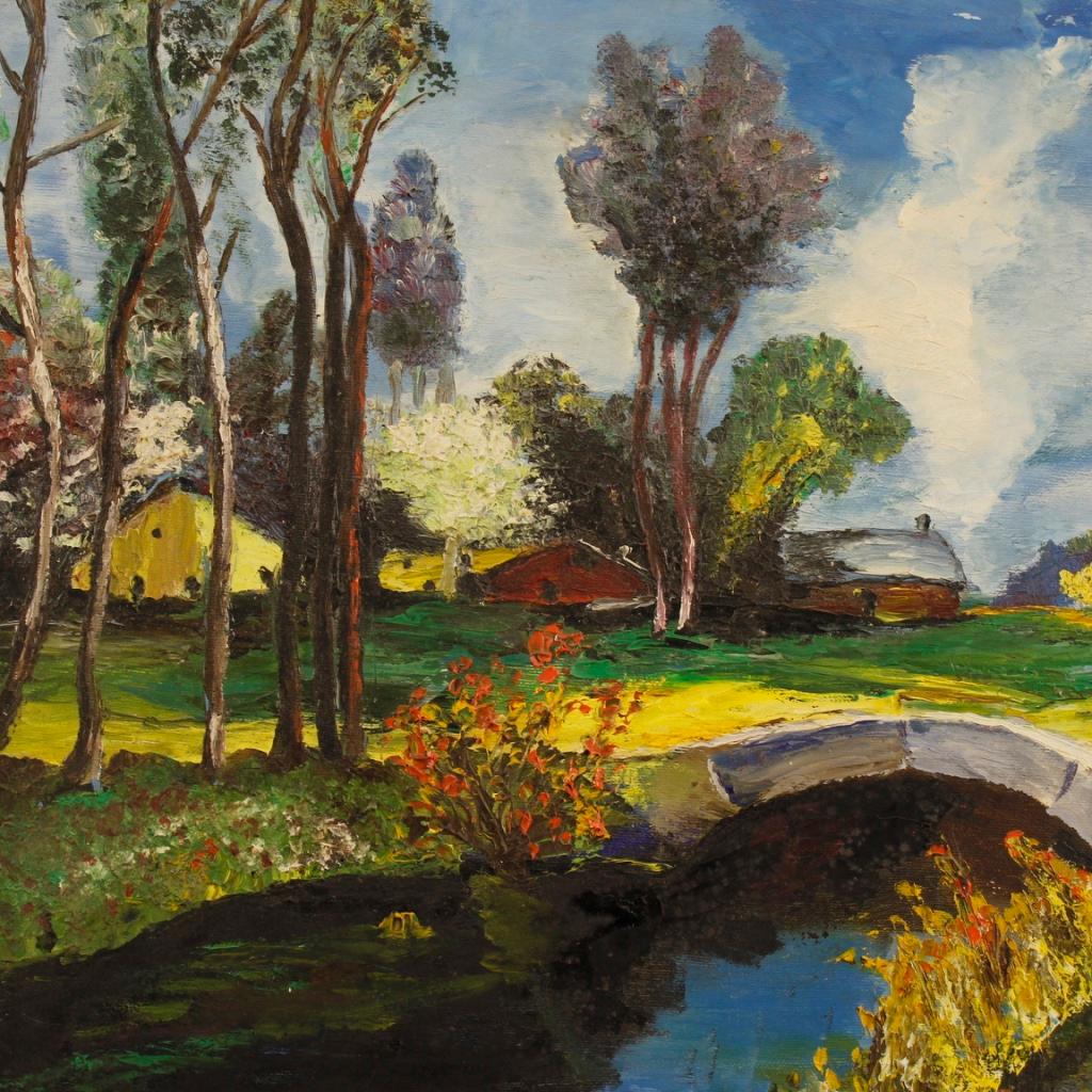 Mid-20th Century 20th Century Oil On Canvas French Impressionist Style Landscape Painting, 1960