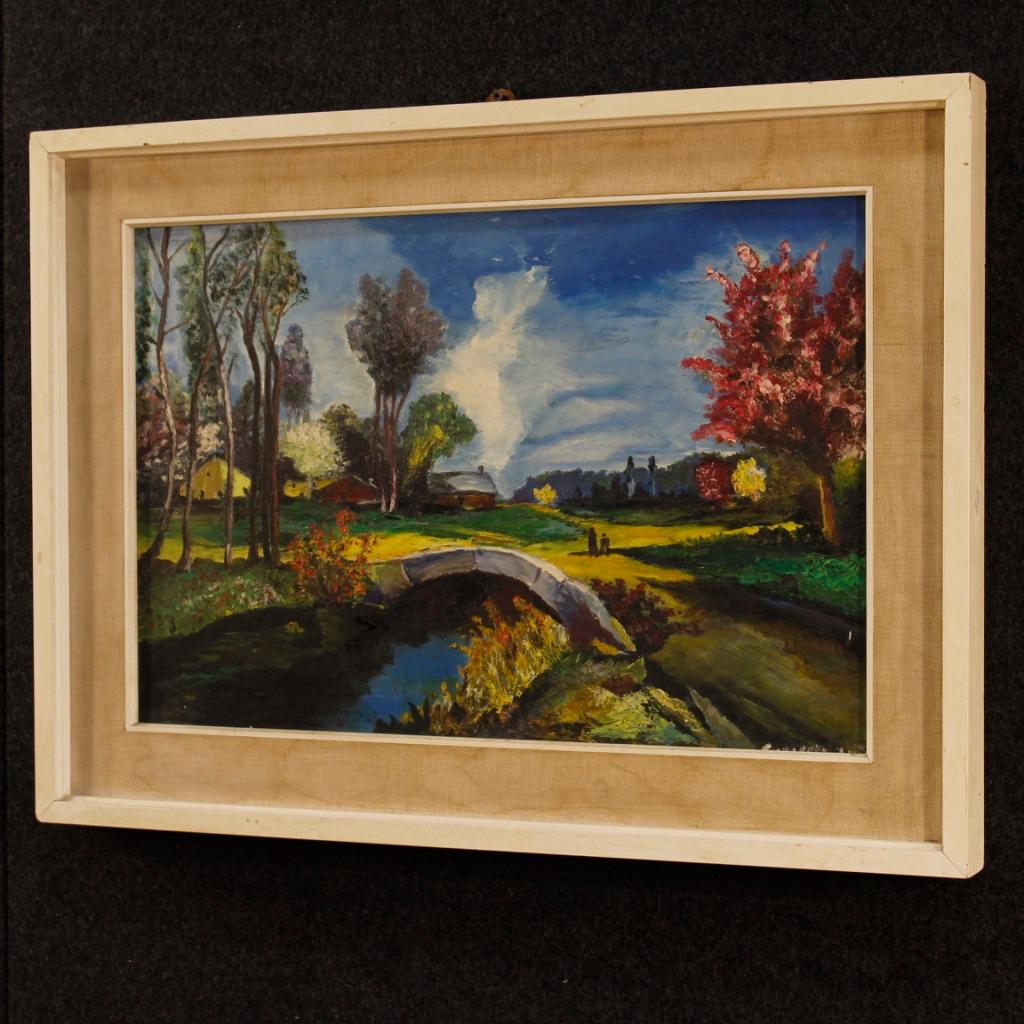 20th Century Oil On Canvas French Impressionist Style Landscape Painting, 1960 3