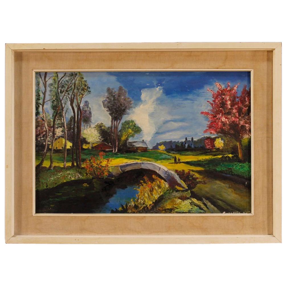 20th Century Oil On Canvas French Impressionist Style landscape Painting, 1960
