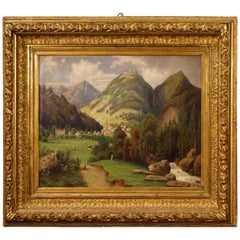 20th Century Oil on Canvas French Landscape with Village Painting, 1920