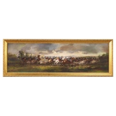 20th Century Oil on Canvas French Painting Battle Knights on Horseback, 1980