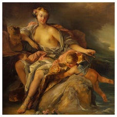 20th Century Oil on Canvas French Painting Nude Woman with Angels, 1920