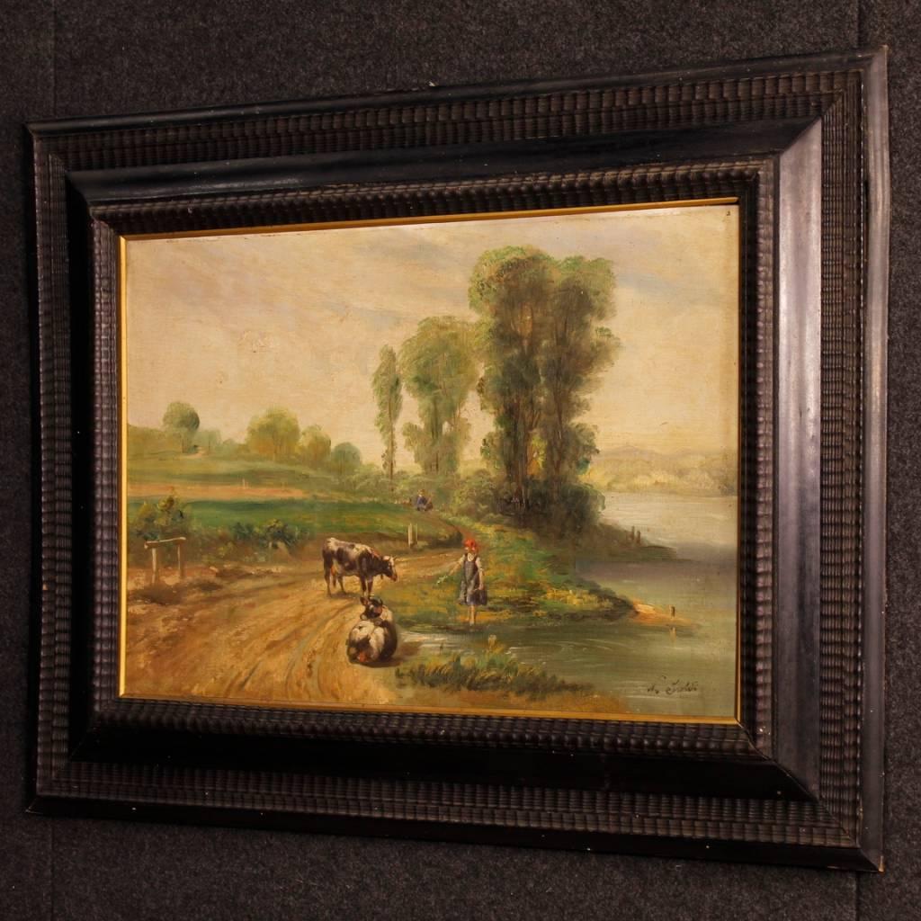 20th Century Oil on Canvas French Signed Bucolic Landscape Painting, 1960 5